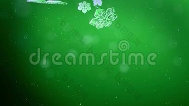 装饰3d雪花落在绿色背景上.. 用作圣诞节、新年贺卡或冬季环境的动画